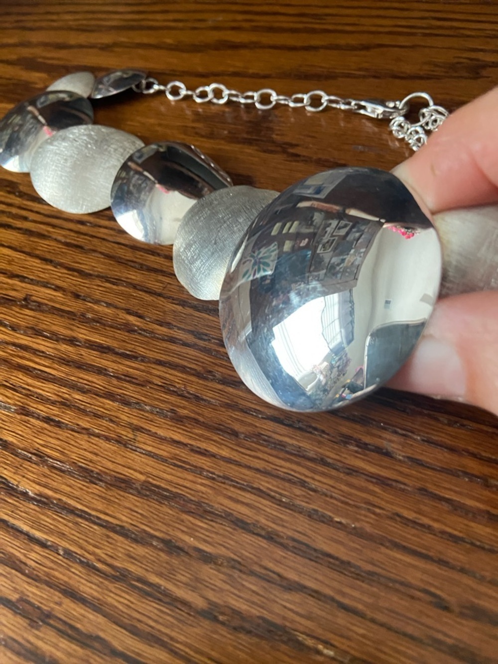 Rare Sterling Silver 925 Mirrored & Brushed Circle Necklace 19”L Contemporary - Picture 6 of 8